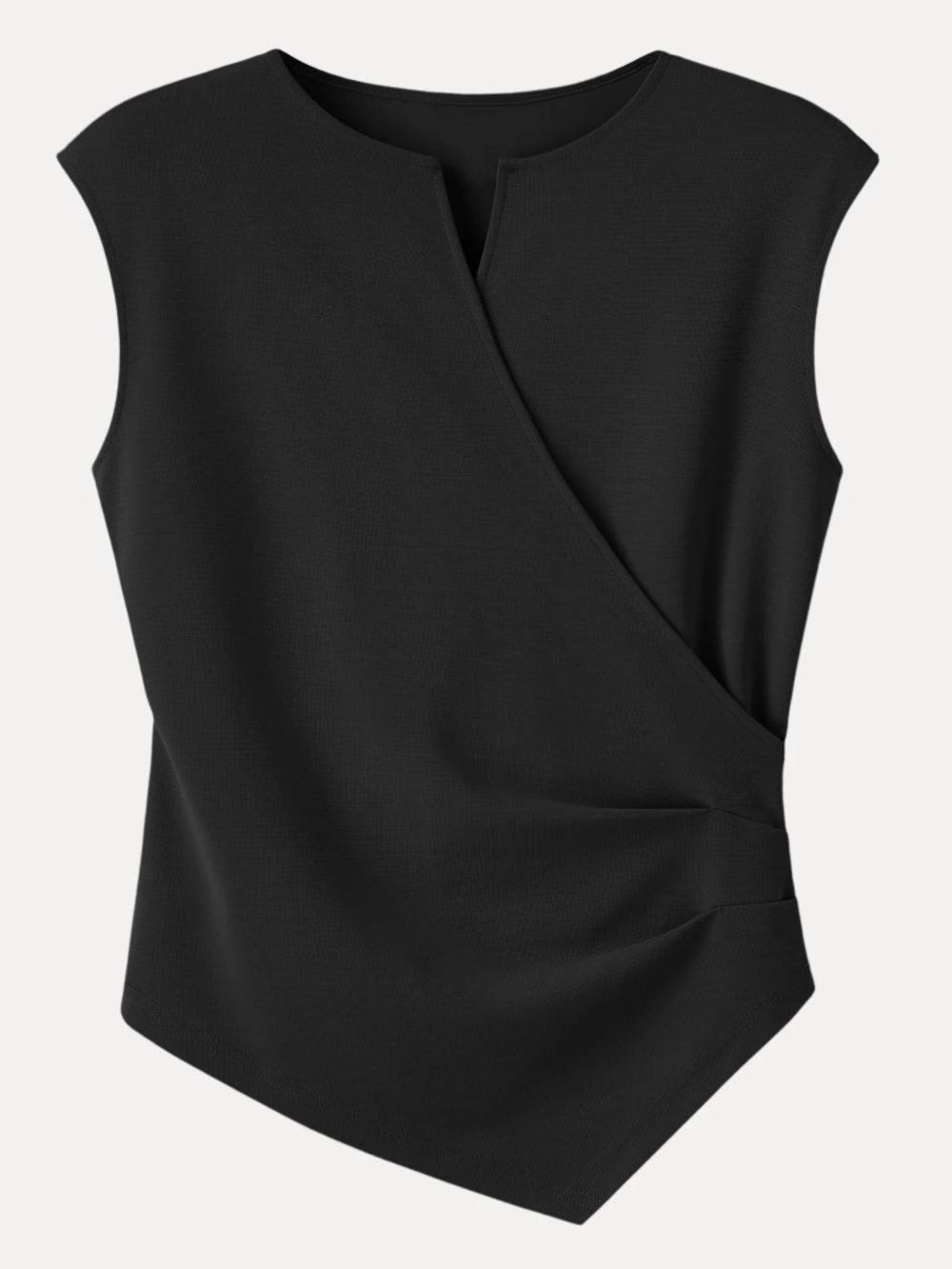 OGL | Ponte Surplice Wide Shoulder Tucked Angled Tank Top Black | Large New